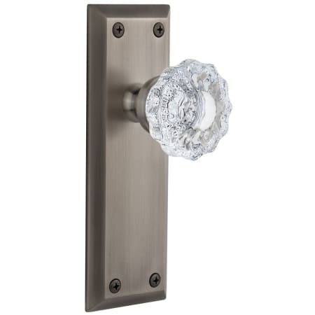 Grandeur Fifth Avenue Solid Brass Rose Privacy Door Knob Set with Versailles Crystal Knob and 2-3/4" Backset Antique Pewter