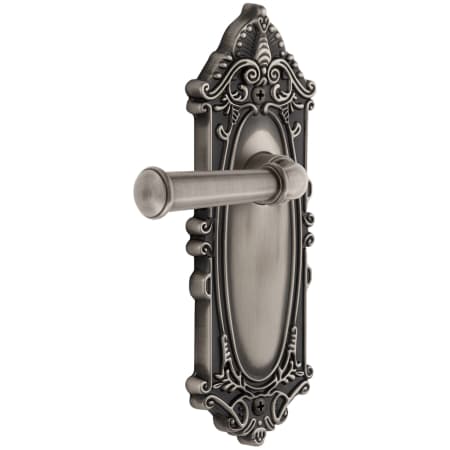 Grandeur Grande Victorian Solid Brass Rose Right Handed Privacy Door Lever Set with Georgetown Lever and 2-3/4" Backset Antique Pewter