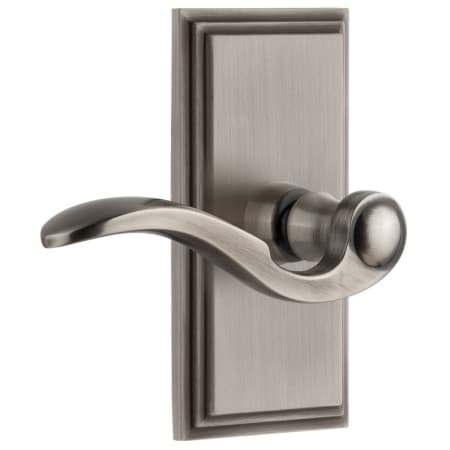 Grandeur Carre Solid Brass Rose Left Handed Privacy Door Lever Set with Bellagio Lever and 2-3/4" Backset Antique Pewter