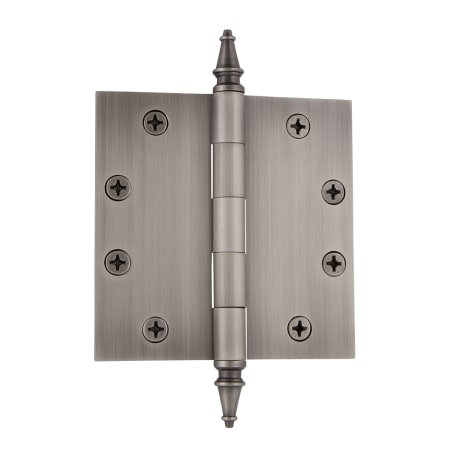 Grandeur 4.5 x 4.5 Inch Plain Bearing Square Corner Mortise Door Hinge with Steeple Finial - Single Hinge Antique Pewter