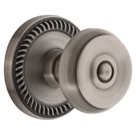 Grandeur Newport Solid Brass Rose Privacy Door Knob Set with Bouton Knob and 2-3/4" Backset Antique Pewter