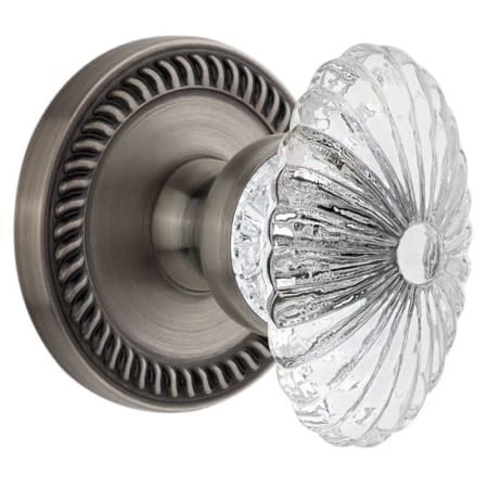 Grandeur Newport Solid Brass Rose Privacy Door Knob Set with Burgundy Crystal Knob and 2-3/4" Backset Antique Pewter