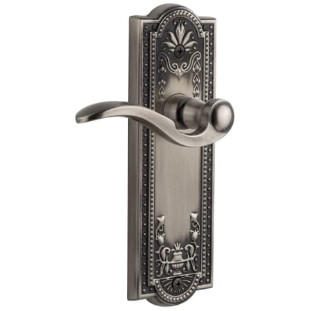 Grandeur Parthenon Solid Brass Rose Right Handed Privacy Door Lever Set with Bellagio Lever and 2-3/4" Backset Antique Pewter