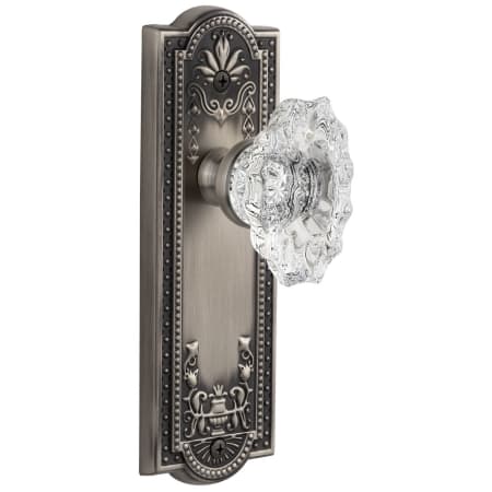 Grandeur Parthenon Solid Brass Rose Privacy Door Knob Set with Biarritz Crystal Knob and 2-3/4" Backset Antique Pewter