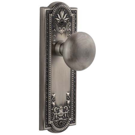 Grandeur Parthenon Solid Brass Rose Privacy Door Knob Set with Fifth Avenue Knob and 2-3/4" Backset Antique Pewter