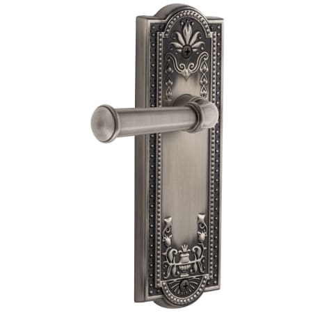 Grandeur Parthenon Solid Brass Rose Right Handed Privacy Door Lever Set with Georgetown Lever and 2-3/4" Backset Antique Pewter
