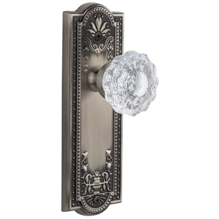 Grandeur Parthenon Solid Brass Rose Privacy Door Knob Set with Versailles Crystal Door Knob Set and 2-3/4" Backset Antique Pewter