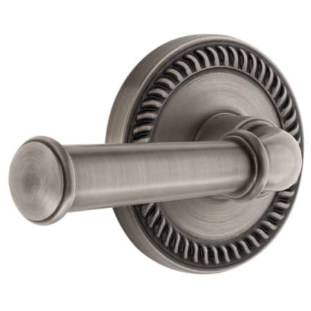 Grandeur Newport Solid Brass Rose Right Handed Privacy Door Lever Set with Georgetown Lever and 2-3/4" Backset Antique Pewter