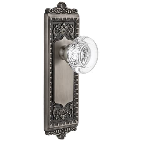 Grandeur Windsor Solid Brass Rose Privacy Door Knob Set with Bordeaux Crystal Knob and 2-3/4" Backset Antique Pewter