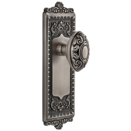 Grandeur Windsor Solid Brass Rose Privacy Door Knob Set with Grande Victorian Knob and 2-3/4" Backset Antique Pewter