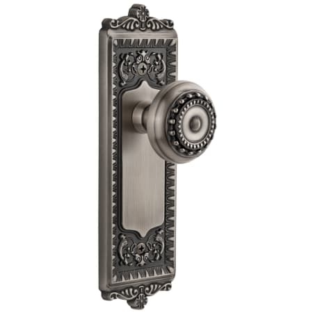 Grandeur Windsor Solid Brass Rose Privacy Door Knob Set with Parthenon Knob and 2-3/4" Backset Antique Pewter