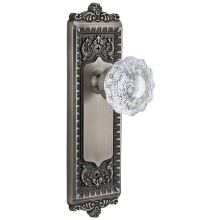 Grandeur Windsor Solid Brass Rose Privacy Door Knob Set with Versailles Crystal Knob and 2-3/4" Backset Antique Pewter