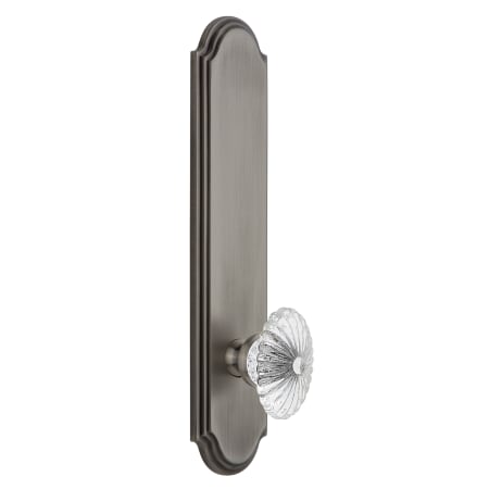 Grandeur Arc Solid Brass Tall Plate Rose Right Handed Privacy Door Knob Set with Burgundy Crystal Knob and 2-3/4" Backset Antique Pewter