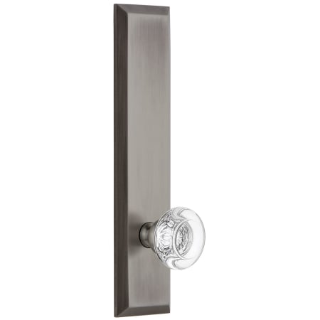 Grandeur Fifth Avenue Solid Brass Rose Right Handed Tall Plate Privacy Door Knob Set with Bordeaux Crystal Knob and 2-3/4" Backset Antique Pewter