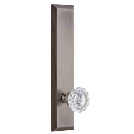 Grandeur Fifth Avenue Solid Brass Tall Plate Right Handed Privacy Door Knob Set with Versailles Crystal Knob and 2-3/4" Backset Antique Pewter