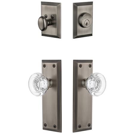 Grandeur Fifth Avenue Solid Brass Single Cylinder Keyed Entry Knobset and Deadbolt Combo Pack with Bordeaux Crystal Knob and 2-3/4" Backset Antique Pewter