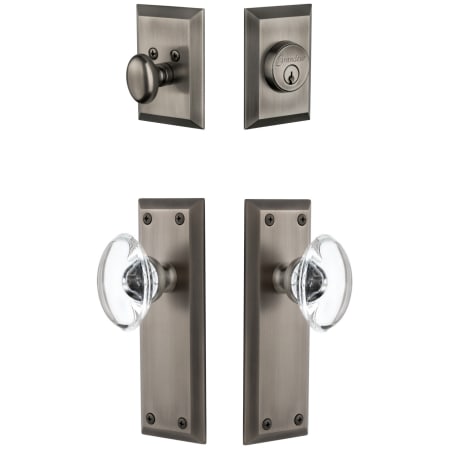 Grandeur Fifth Avenue Solid Brass Single Cylinder Keyed Entry Knobset and Deadbolt Combo Pack with Provence Crystal Knob and 2-3/4" Backset Antique Pewter