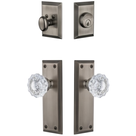 Grandeur Fifth Avenue Solid Brass Single Cylinder Keyed Entry Knobset and Deadbolt Combo Pack with Versailles Crystal Knob and 2-3/4" Backset Antique Pewter