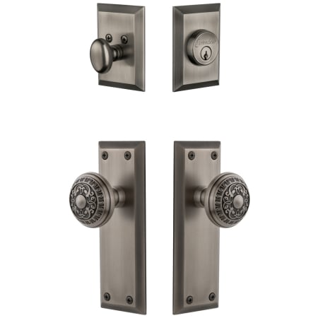 Grandeur Fifth Avenue Solid Brass Single Cylinder Keyed Entry Knobset and Deadbolt Combo Pack with Windsor Knob and 2-3/4" Backset Antique Pewter