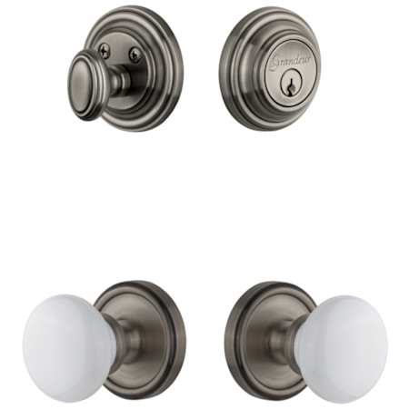 Grandeur Georgetown Solid Brass Single Cylinder Keyed Entry Knobset and Deadbolt Combo Pack with Hyde Park Knob and 2-3/4" Backset Antique Pewter