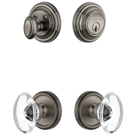 Grandeur Georgetown Solid Brass Single Cylinder Keyed Entry Knobset and Deadbolt Combo Pack with Provence Crystal Knob and 2-3/4" Backset Antique Pewter