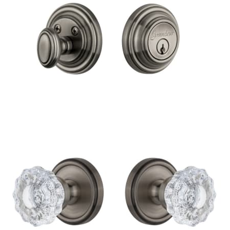 Grandeur Georgetown Solid Brass Single Cylinder Keyed Entry Knobset and Deadbolt Combo Pack with Versailles Crystal Knob and 2-3/4" Backset Antique Pewter