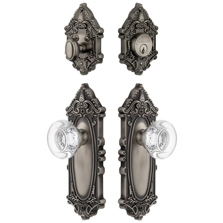 Grandeur Grande Victorian Solid Brass Single Cylinder Keyed Entry Knobset and Deadbolt Combo Pack with Bordeaux Crystal Knob and 2-3/4" Backset Antique Pewter