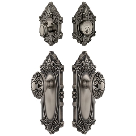 Grandeur Grande Victorian Solid Brass Single Cylinder Keyed Entry Knobset and Deadbolt Combo Pack with Grande Victorian Knob and 2-3/4" Backset Antique Pewter