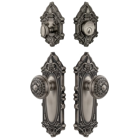 Grandeur Grande Victorian Solid Brass Single Cylinder Keyed Entry Knobset and Deadbolt Combo Pack with Windsor Knob and 2-3/4" Backset Antique Pewter
