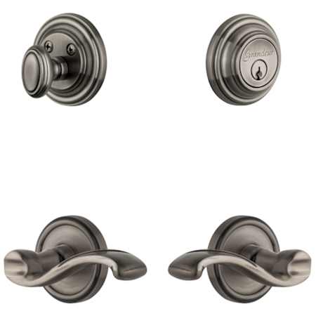 Grandeur Georgetown Solid Brass Left Handed Single Cylinder Keyed Entry Leverset and Deadbolt Combo Pack with Portofino Lever and 2-3/4" Backset Antique Pewter