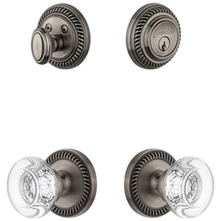 Grandeur Newport Solid Brass Single Cylinder Keyed Entry Knobset and Deadbolt Combo Pack with Bordeaux Crystal Knob and 2-3/4" Backset Antique Pewter