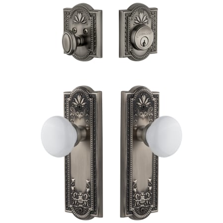 Grandeur Parthenon Solid Brass Single Cylinder Keyed Entry Knobset and Deadbolt Combo Pack with Hyde Park Knob and 2-3/4" Backset Antique Pewter