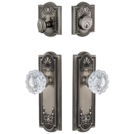 Grandeur Parthenon Solid Brass Single Cylinder Keyed Entry Knobset and Deadbolt Combo Pack with Versailles Crystal Knob and 2-3/4" Backset Antique Pewter