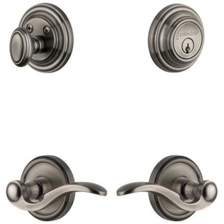Grandeur Georgetown Solid Brass Right Handed Single Cylinder Keyed Entry Leverset and Deadbolt Combo Pack with Bellagio Lever and 2-3/4" Backset Antique Pewter