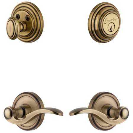 Grandeur Georgetown Solid Brass Right Handed Single Cylinder Keyed Entry Leverset and Deadbolt Combo Pack with Bellagio Lever and 2-3/4" Backset Vintage Brass