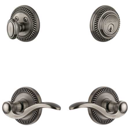 Grandeur Newport Solid Brass Right Handed Single Cylinder Keyed Entry Leverset and Deadbolt Combo Pack with Bellagio Lever and 2-3/4" Backset Antique Pewter
