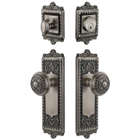 Grandeur Windsor Solid Brass Single Cylinder Keyed Entry Knobset and Deadbolt Combo Pack with Windsor Knob and 2-3/4" Backset Antique Pewter