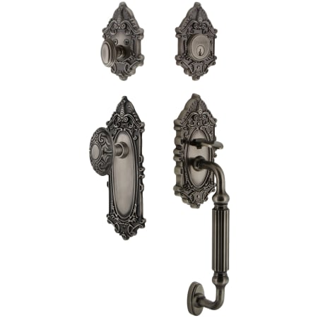 Grandeur Grande Victorian Solid Brass Rose Keyed Entry Single Cylinder Sectional "F" Grip Handleset with Grande Victorian Knob and 2-3/4" Backset Antique Pewter