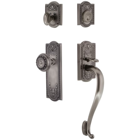 Grandeur Parthenon Solid Brass Sectional Single Cylinder Keyed Entry Handleset with Parthenon Interior Knob and 2-3/4" Backset Antique Pewter