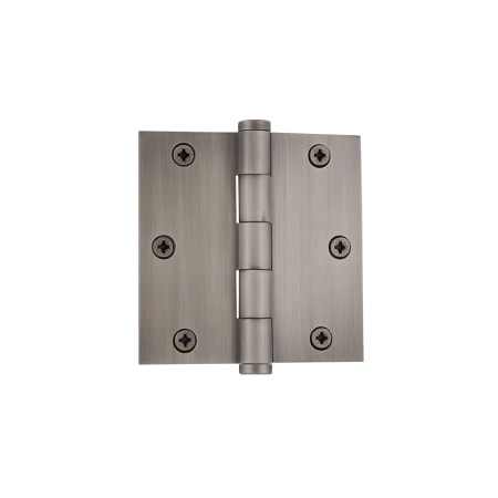 Grandeur 3.5 x 3.5 Inch Plain Bearing Square Corner Mortise Door Hinge with Button Finial - Single Hinge Antique Pewter