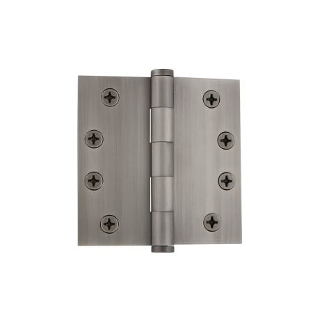 Grandeur 4 x 4" Square Corner Plain Bearing Solid Brass Mortise Door Hinge with Button Finial - Single Hinge Antique Pewter