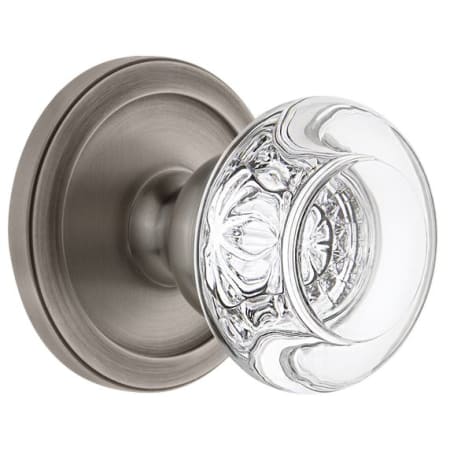 Grandeur Circulaire Solid Brass Rose Privacy Door Knob Set with Bordeaux Crystal Knob and 2-3/4" Backset Antique Pewter