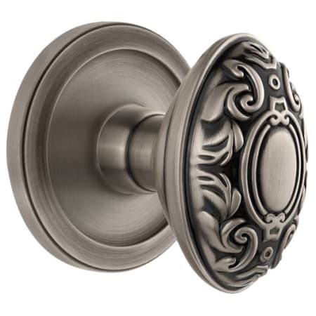 Grandeur Circulaire Solid Brass Rose Privacy Door Knob Set with Grande Victorian Knob and 2-3/8" Backset Antique Pewter
