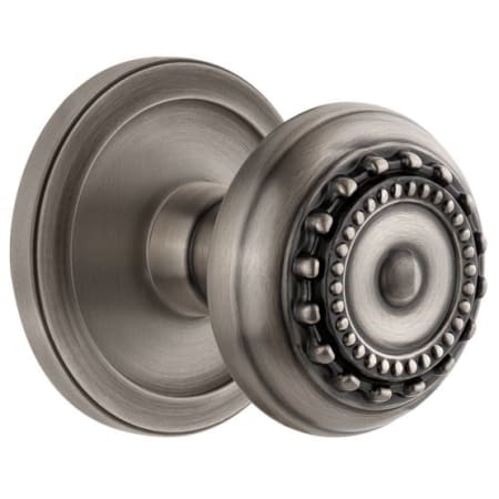 Grandeur Circulaire Solid Brass Rose Privacy Door Knob Set with Parthenon Knob and 2-3/4" Backset Antique Pewter