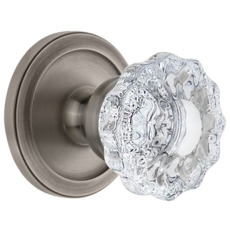 Grandeur Circulaire Solid Brass Rose Privacy Door Knob Set with Versailles Crystal Knob and 2-3/8" Backset Antique Pewter