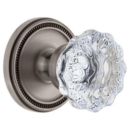 Grandeur Soleil Solid Brass Rose Privacy Door Knob Set with Fontainebleau Crystal Knob and 2-3/4" Backset Antique Pewter