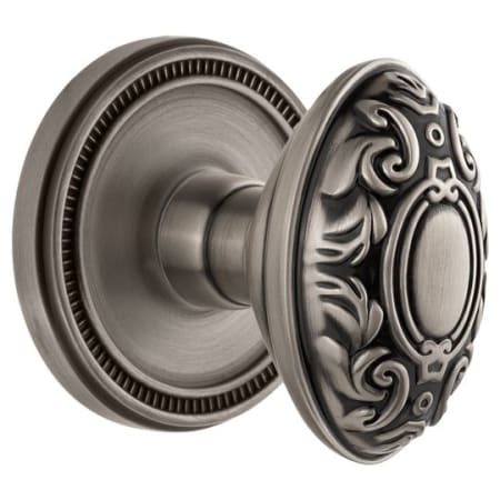 Grandeur Soleil Solid Brass Privacy Door Knob Set with Grande Victorian Knob and 2-3/8" Backset Antique Pewter
