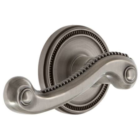 Grandeur Soleil Solid Brass Left Handed Privacy Door Lever Set with Newport Lever and 2-3/8" Backset Antique Pewter