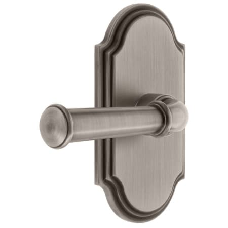 Grandeur Arc Solid Brass Right Handed Passage Door Lever Set with Georgetown Lever and 2-3/8" Backset Antique Pewter