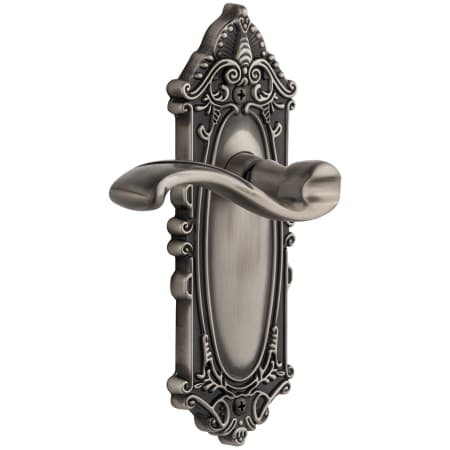 Grandeur Grande Victorian Solid Brass Rose Right Handed Privacy Door Lever Set with Portofino Lever and 2-3/8" Backset Antique Pewter